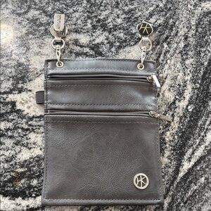 HipKlip Gray Vegan Leather Hands-Free Clip-On Hip Pouch 2-Zipper Travel Bag HK